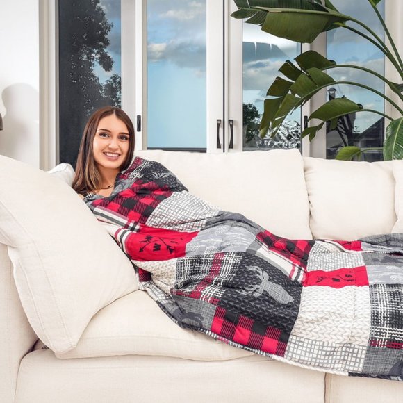 New Forest Patchwork 10 LBS 40" x 60" Weighted Blanket • Glass Beads Filling - Picture 2 of 2